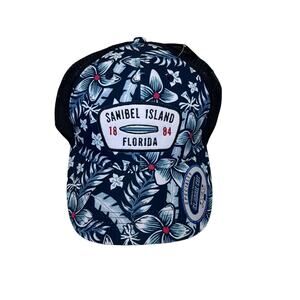 Adjustable Baseball Hat, Navy Tropical Front, Mesh Back NWT